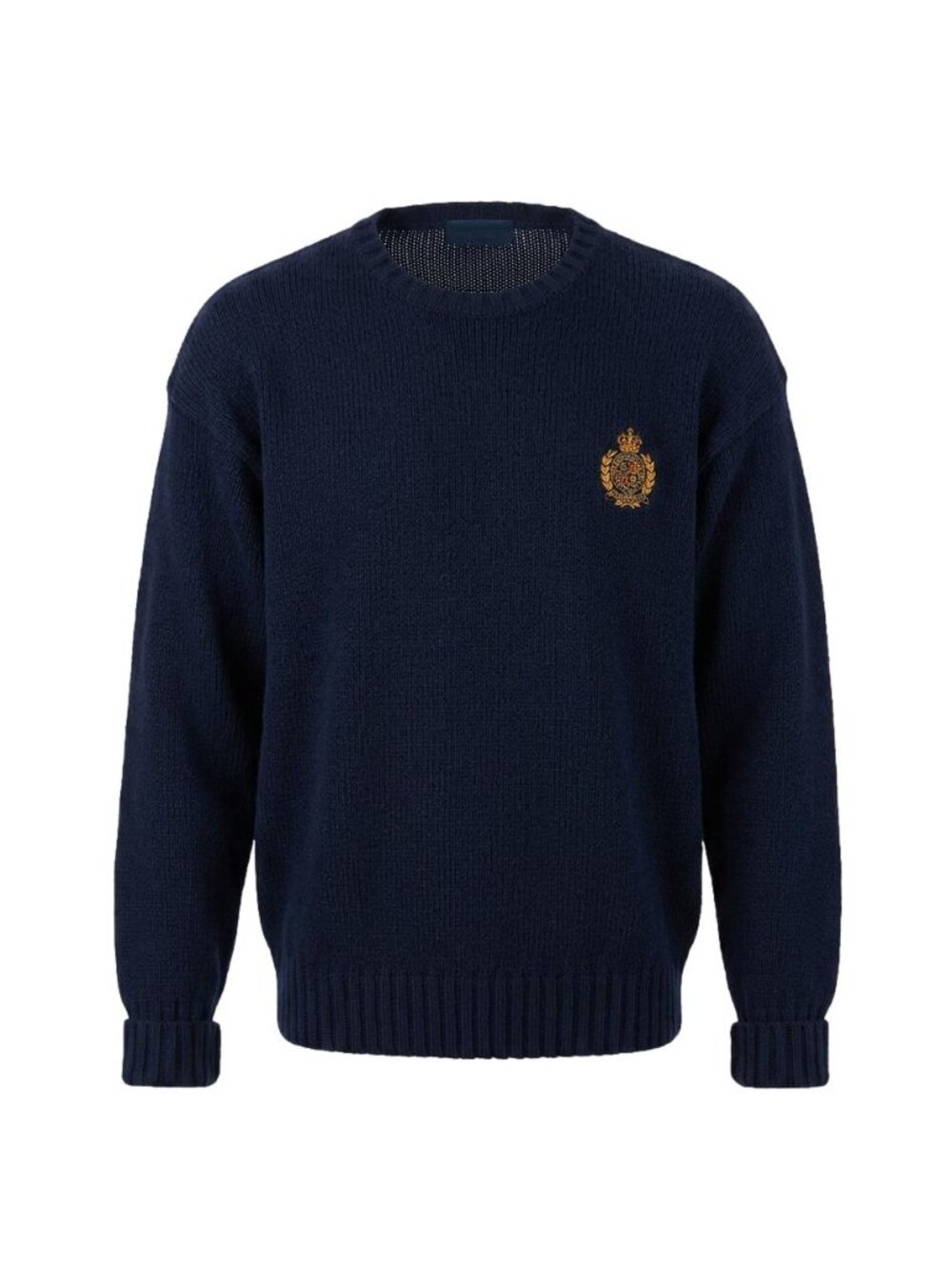 Vintage 90s Polo By Ralph Lauren Old Money Academia Crest Navy Sweater XXL